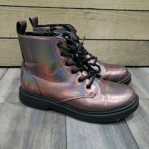 Art Class Iridescent Pewter Lace Up Combat Boots Sz 5